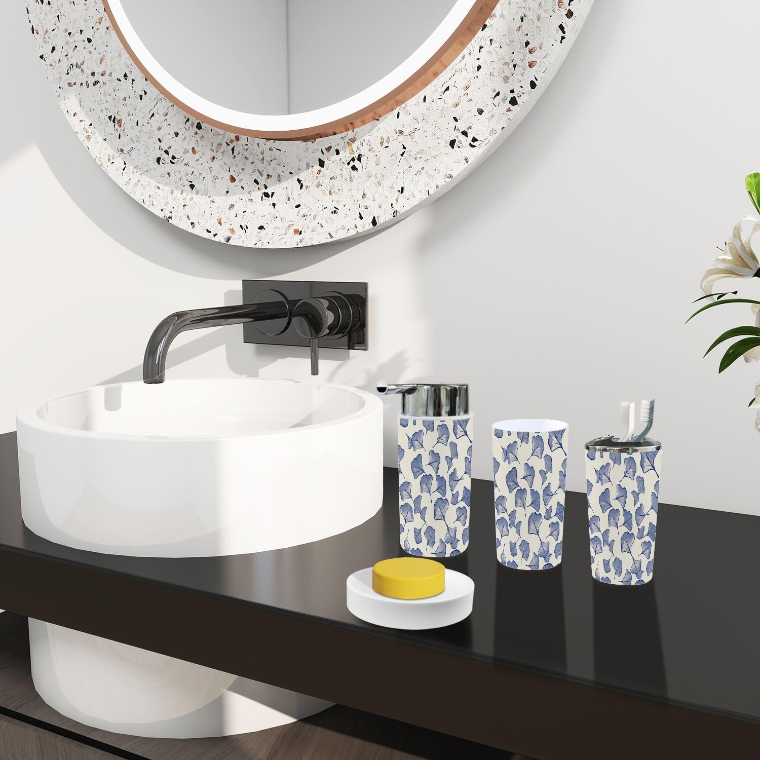 Boho Ginkgo Leaf 6-Piece Bathroom Accessory Set