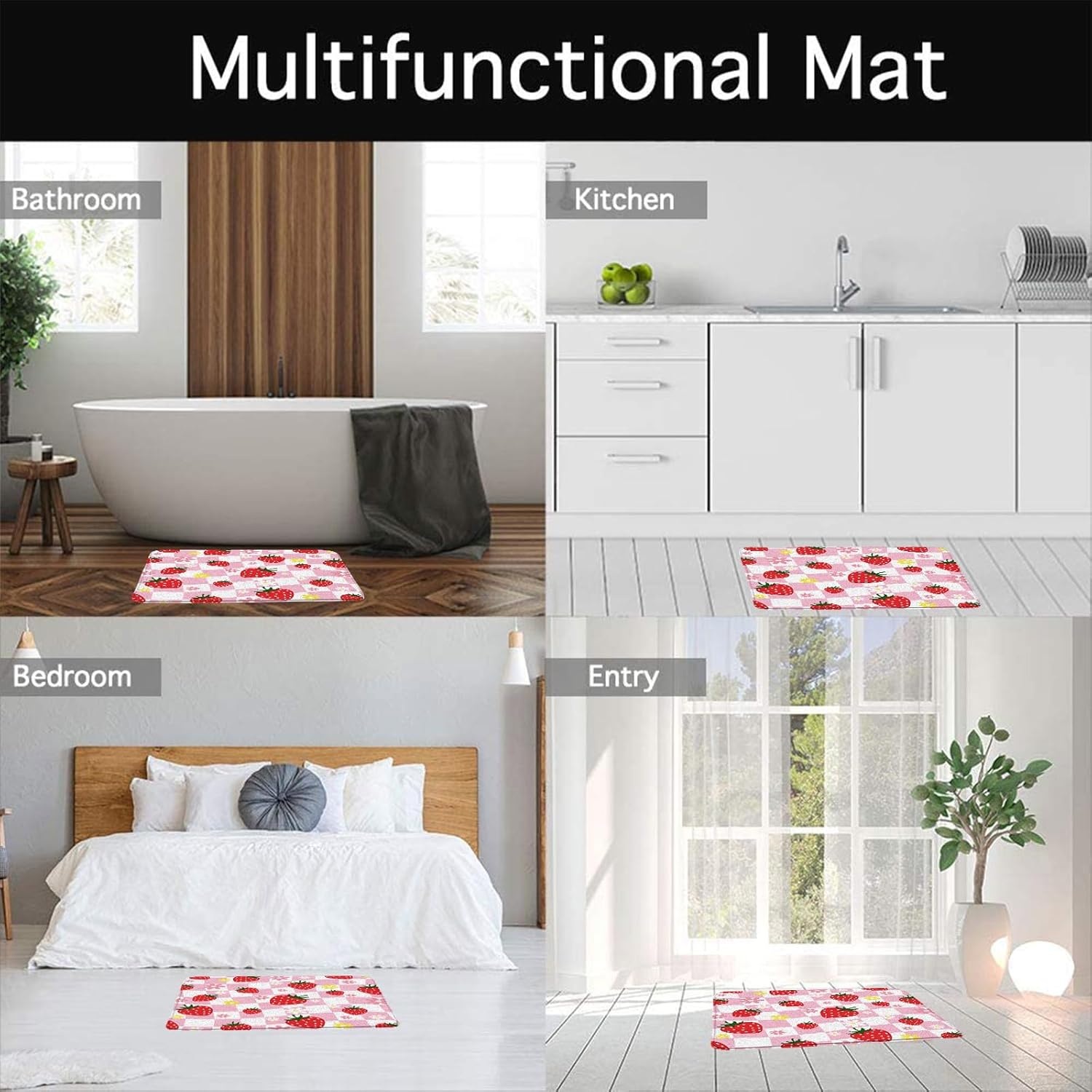 Strawberry Bath Mat with Cute Floral Design