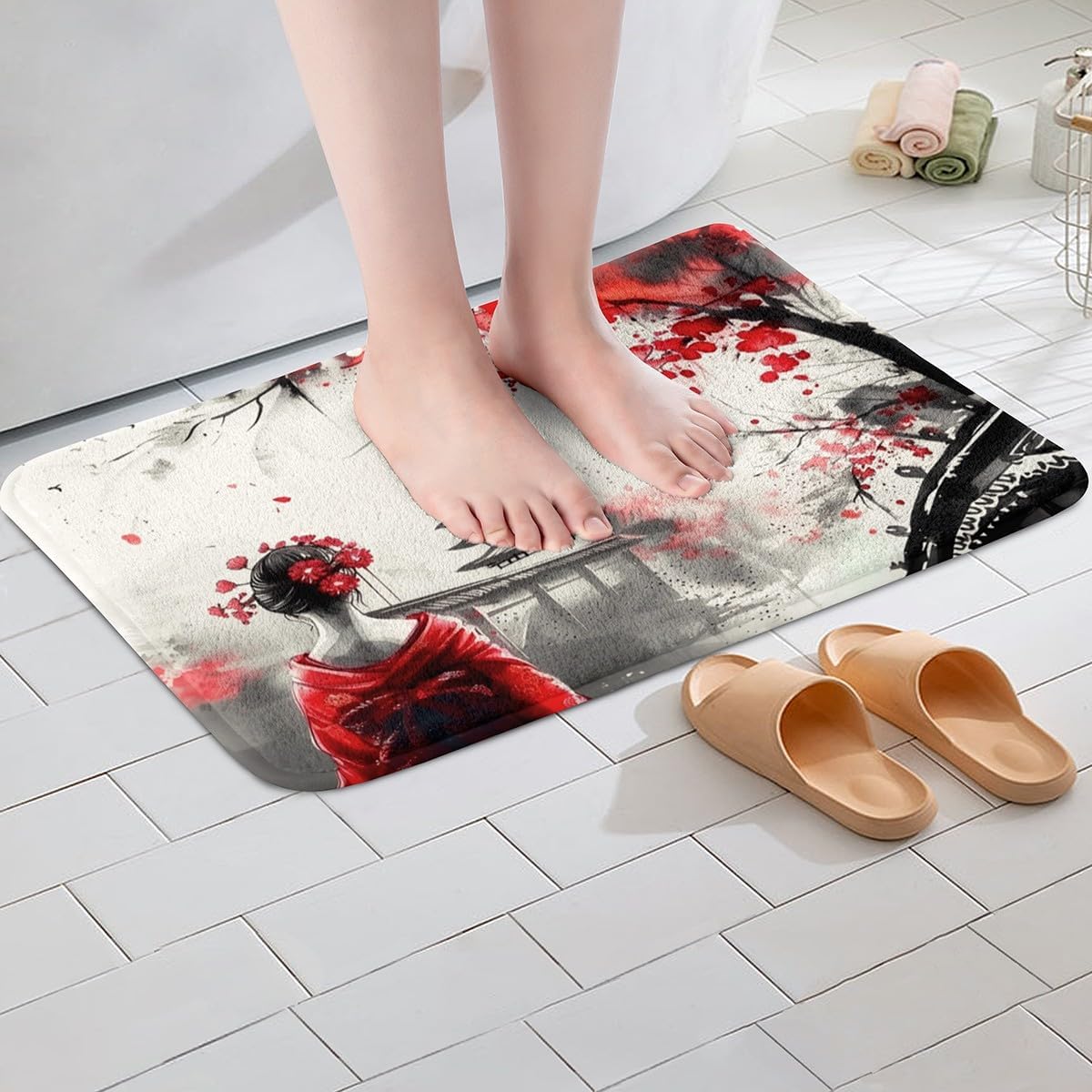 Erosebridal Cherry Blossom Bath Mat for Kids 1