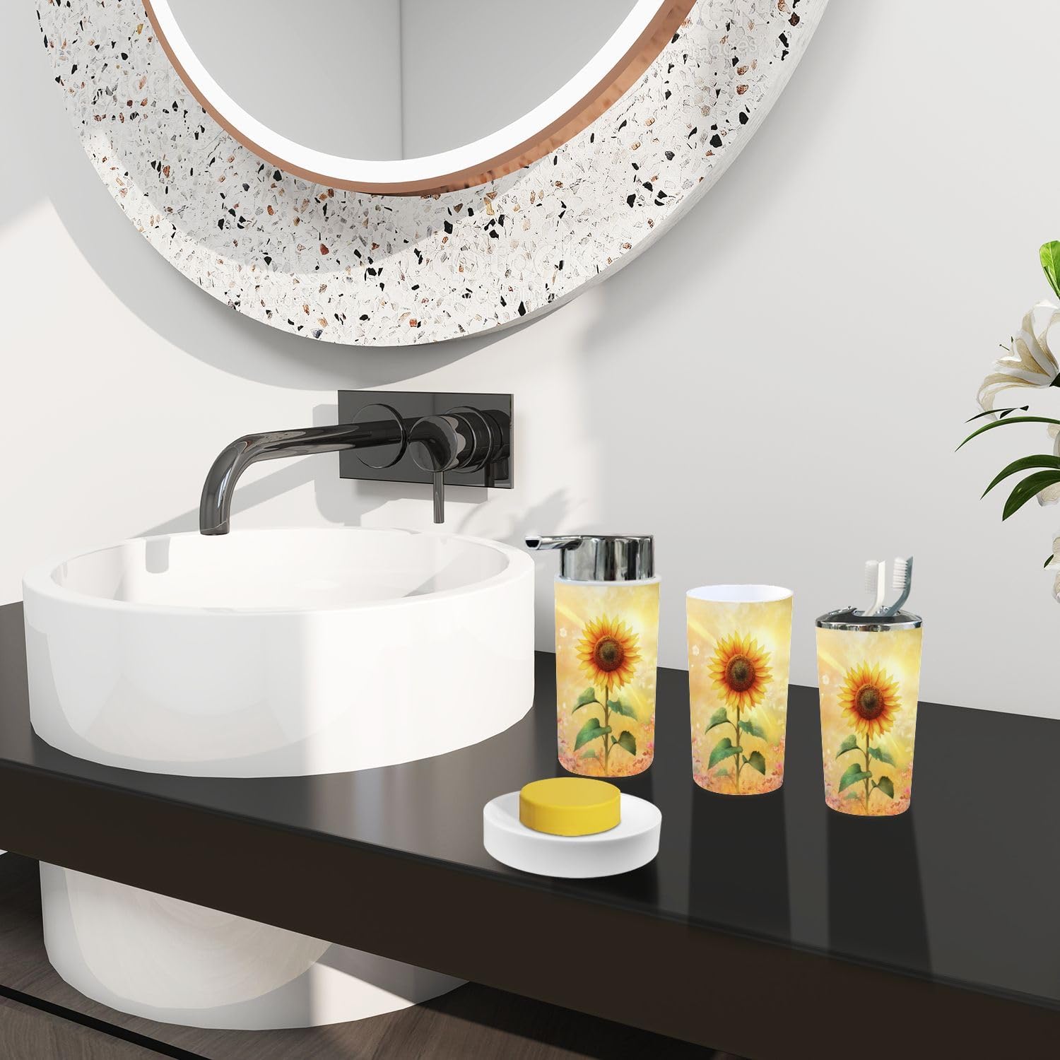 Boho Sunflower Bathroom Accessory Set 6 Piece 1
