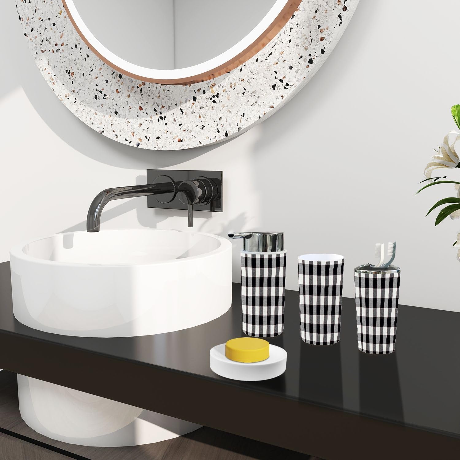 Boho Tartan Bathroom Accessory Set 6 Piece