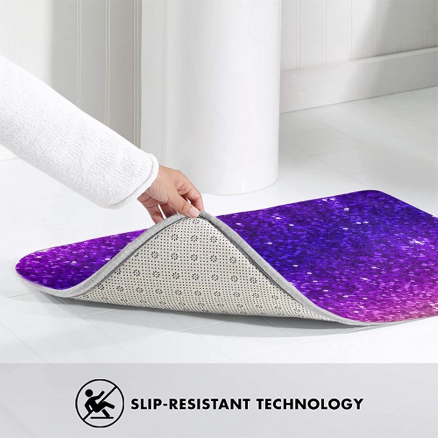 MZERSE Absorbent Memory Foam Bath Rug with Purple Glitter Pattern