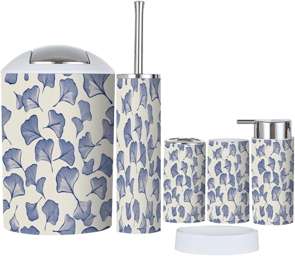 Boho Ginkgo Leaf 6-Piece Bathroom Accessory Set