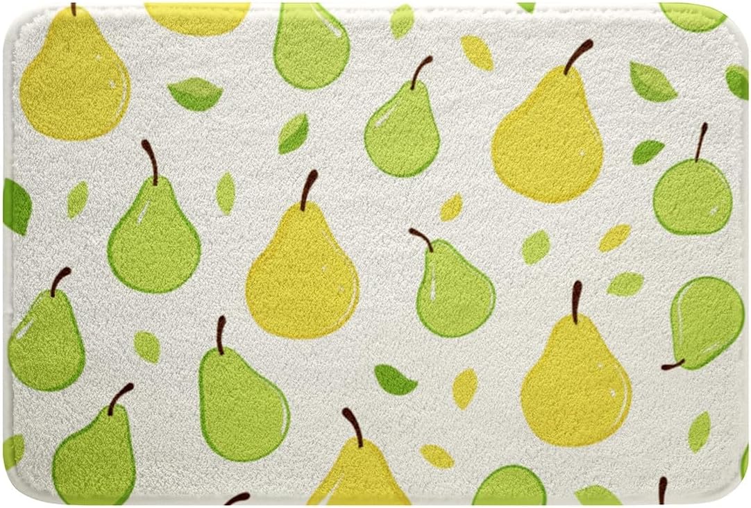 Erosebridal Green Yellow Pear Bath Mat Cartoon Print