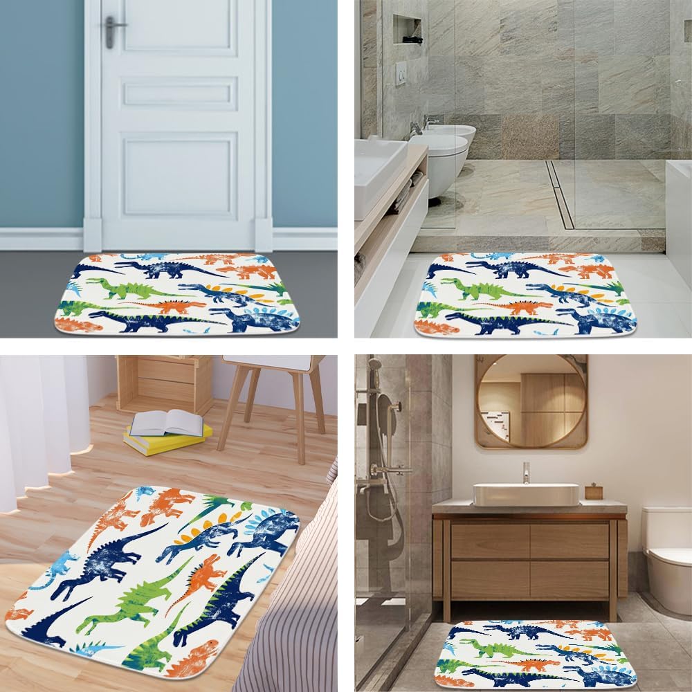 Funny Jurassic Dinosaur Bath Rug Non Slip Cartoon Kids Dino Theme 16x24 Inches