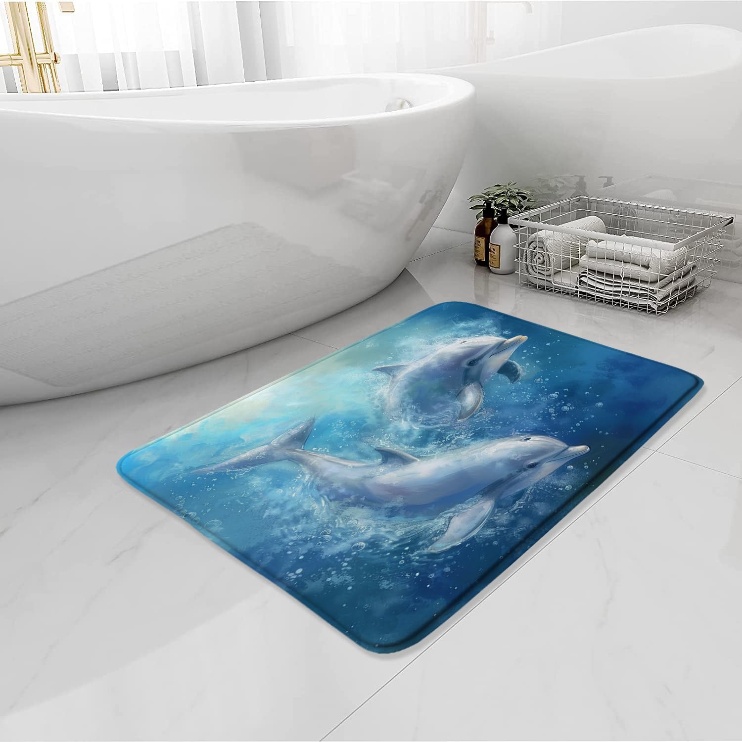 Dolphin Bath Mat Nautical Design 16X24 Inch