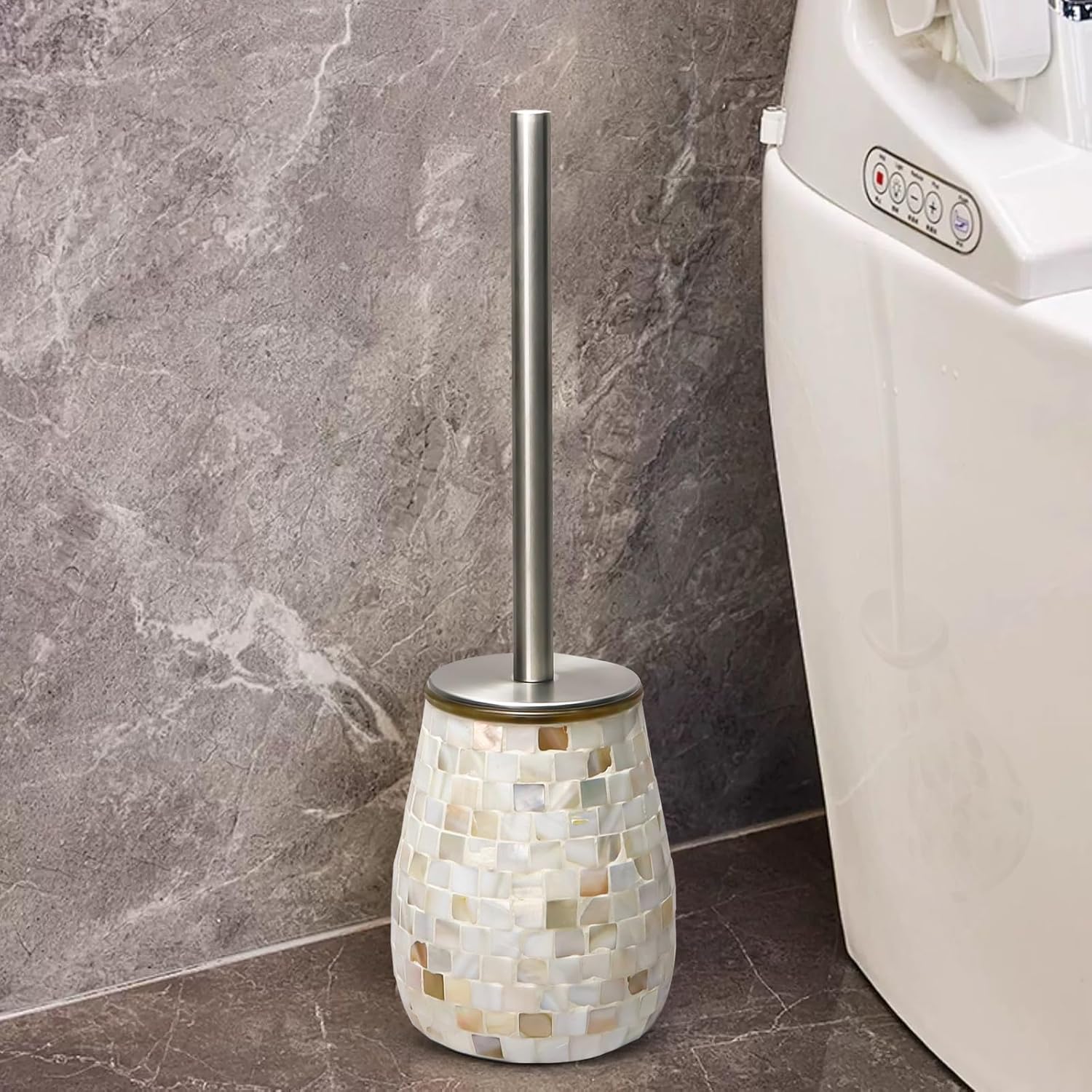 WDHODEC Natural Shell Toilet Brush and Holder Set