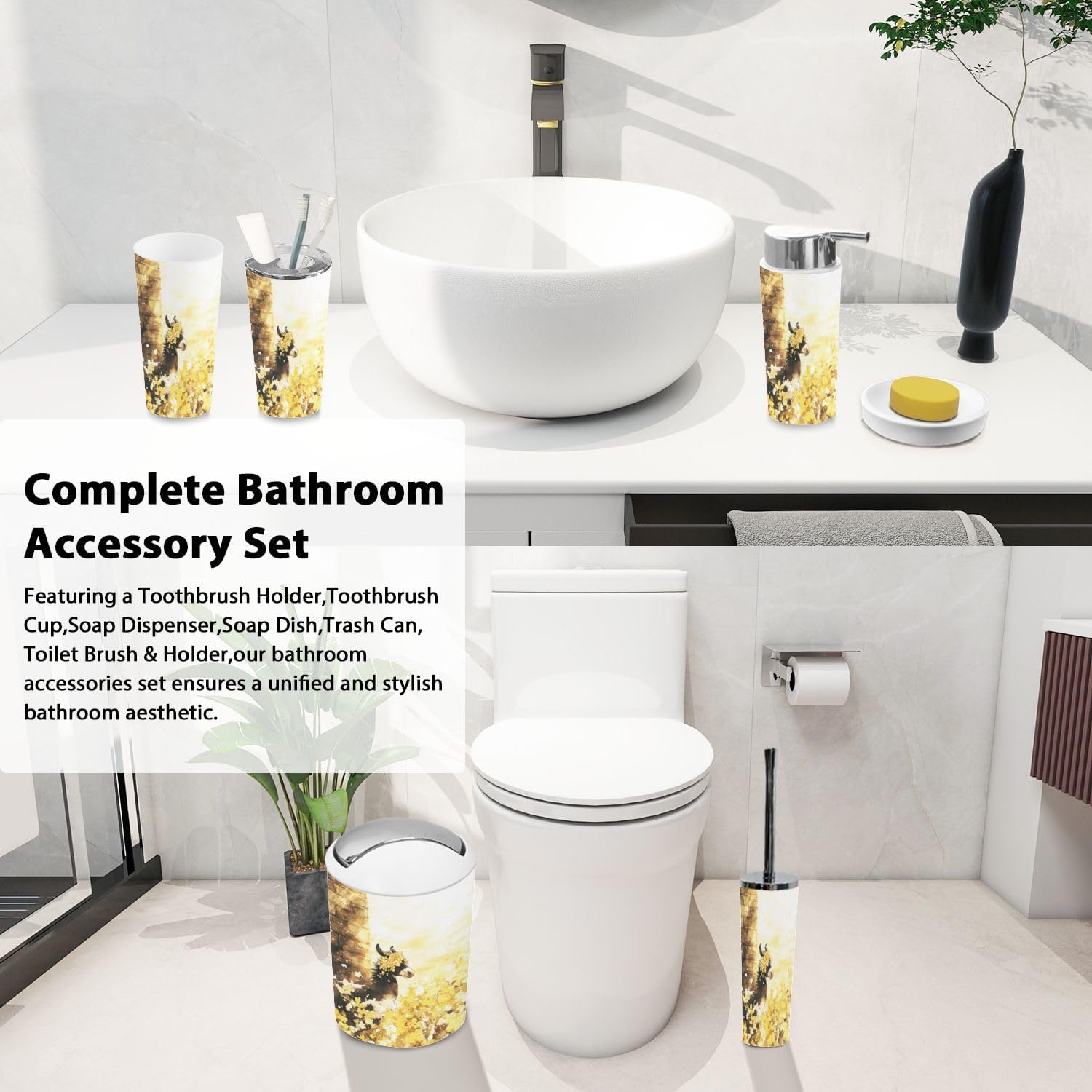 Boho Artistic Bathroom Accessory Set 6 Piece