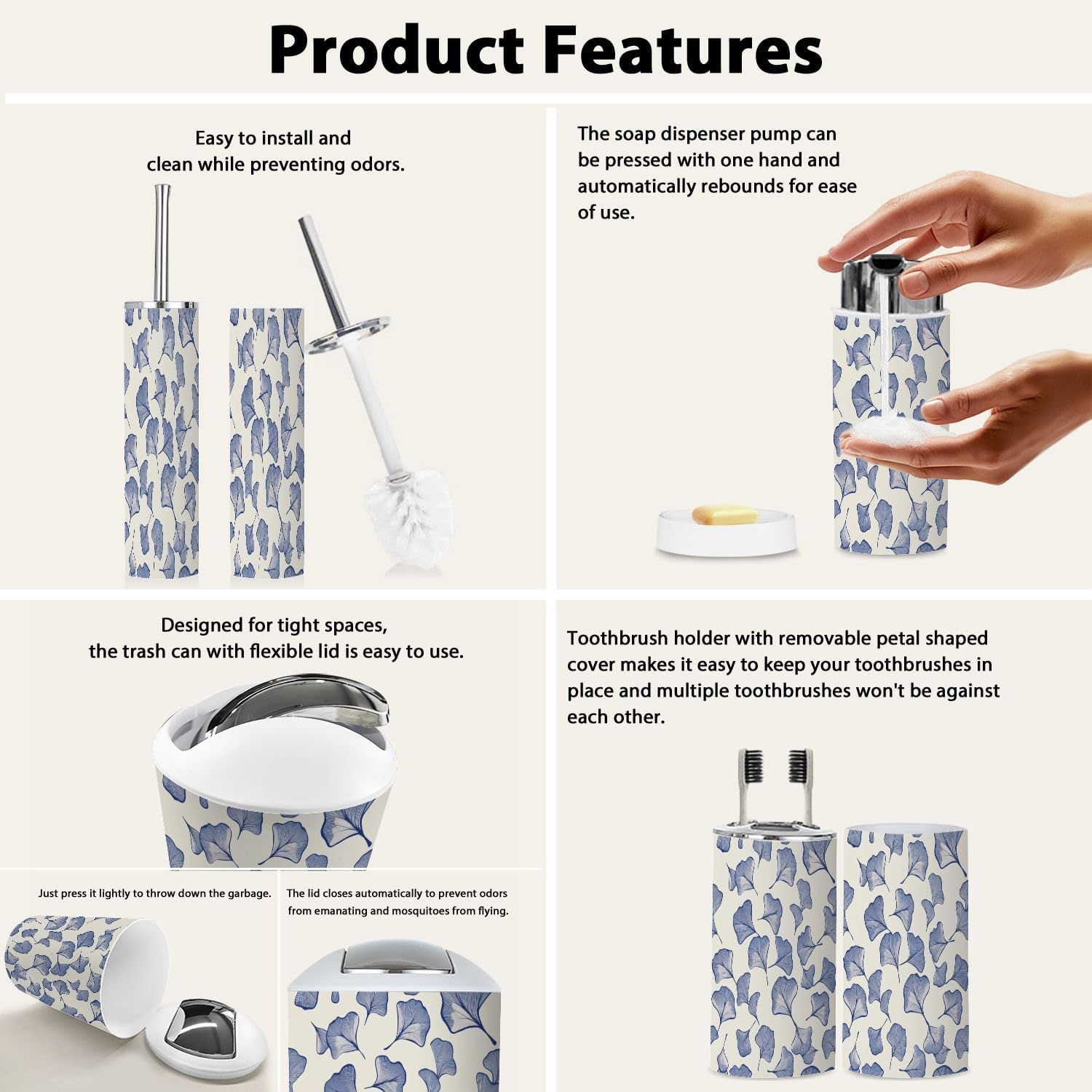 Boho Ginkgo Leaf 6-Piece Bathroom Accessory Set