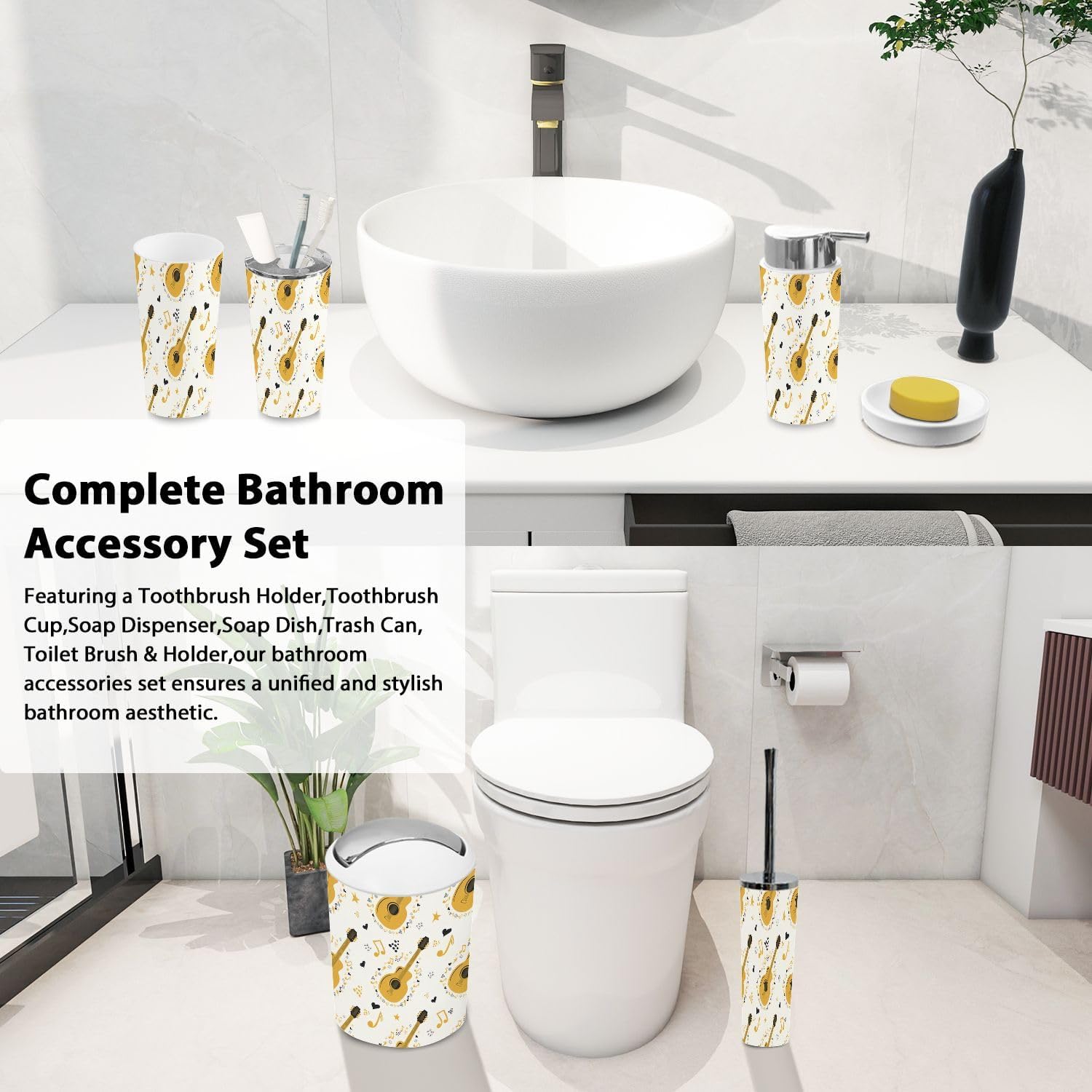 Boho Musical Bathroom Accessory Set 6 Piece