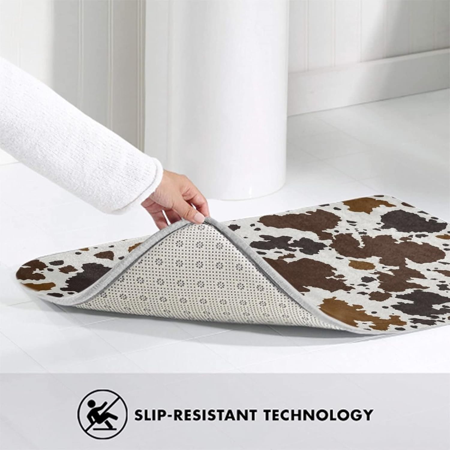 MZERSE Quick Dry Bath Mat with Brown Skin Milk Cow Print