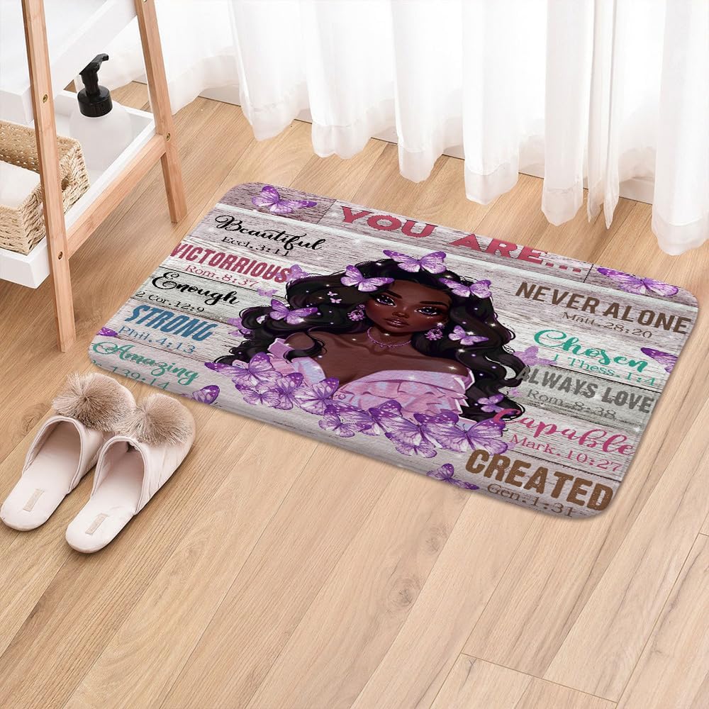JAWO Black Girl Bath Rug with Butterfly Design