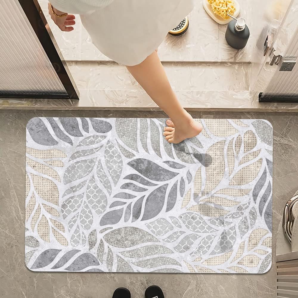 DJSOK Boho Leaves Bath Mat Rug Non-Slip Quick Drying