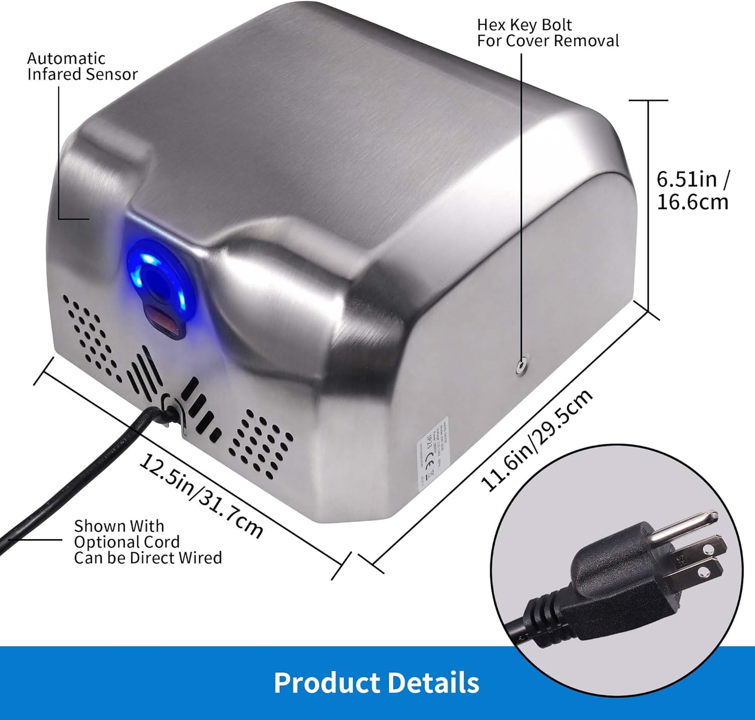Goetland 1800W Stainless Steel Hand Dryer 1