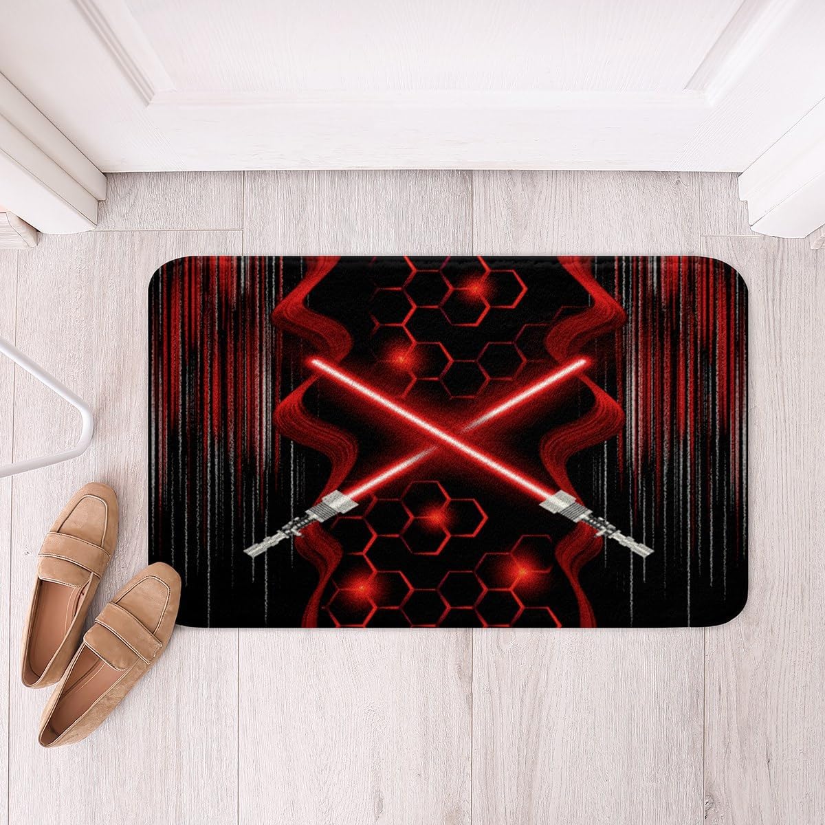 Feelyou Red and Black Geometry Bath Rug 16x24 Inch