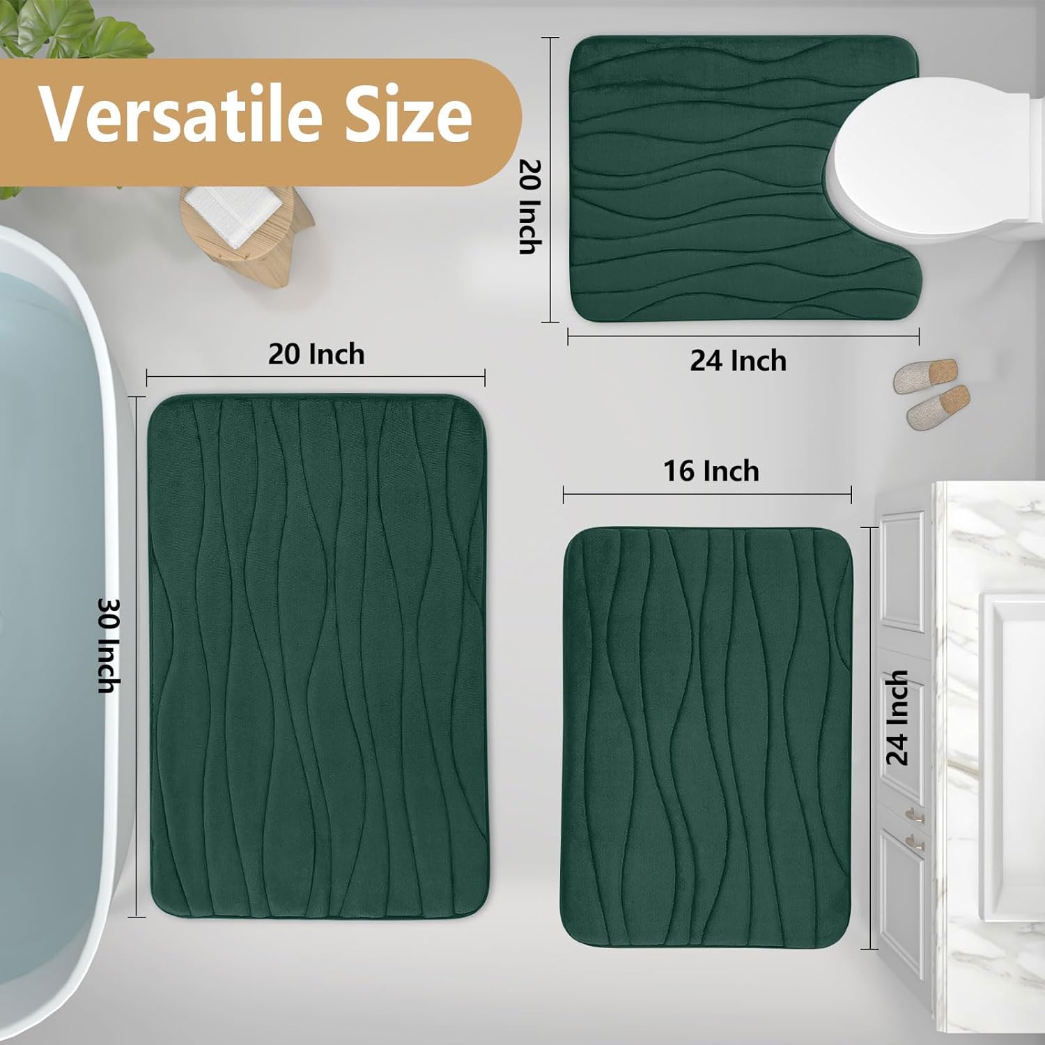 Buganda Memory Foam Bath Rug 24x16 Dark Green