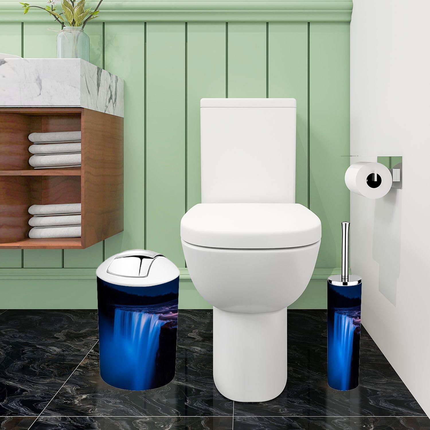 Boho Falls Bathroom Accessory Set 6 Piece Blue Light Rainbows