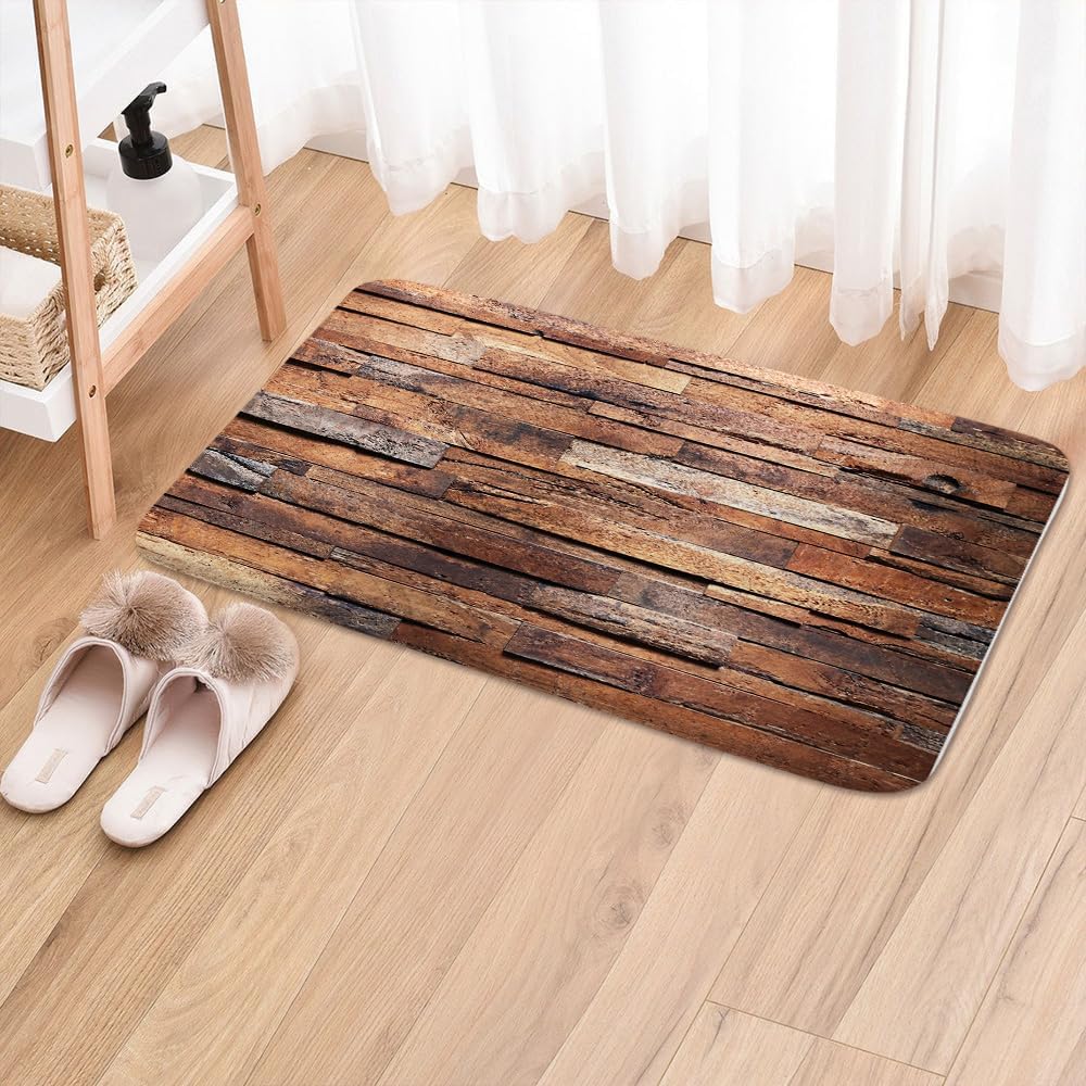 JAWO Coffee Brown Wooden Bath Rugs Non Slip
