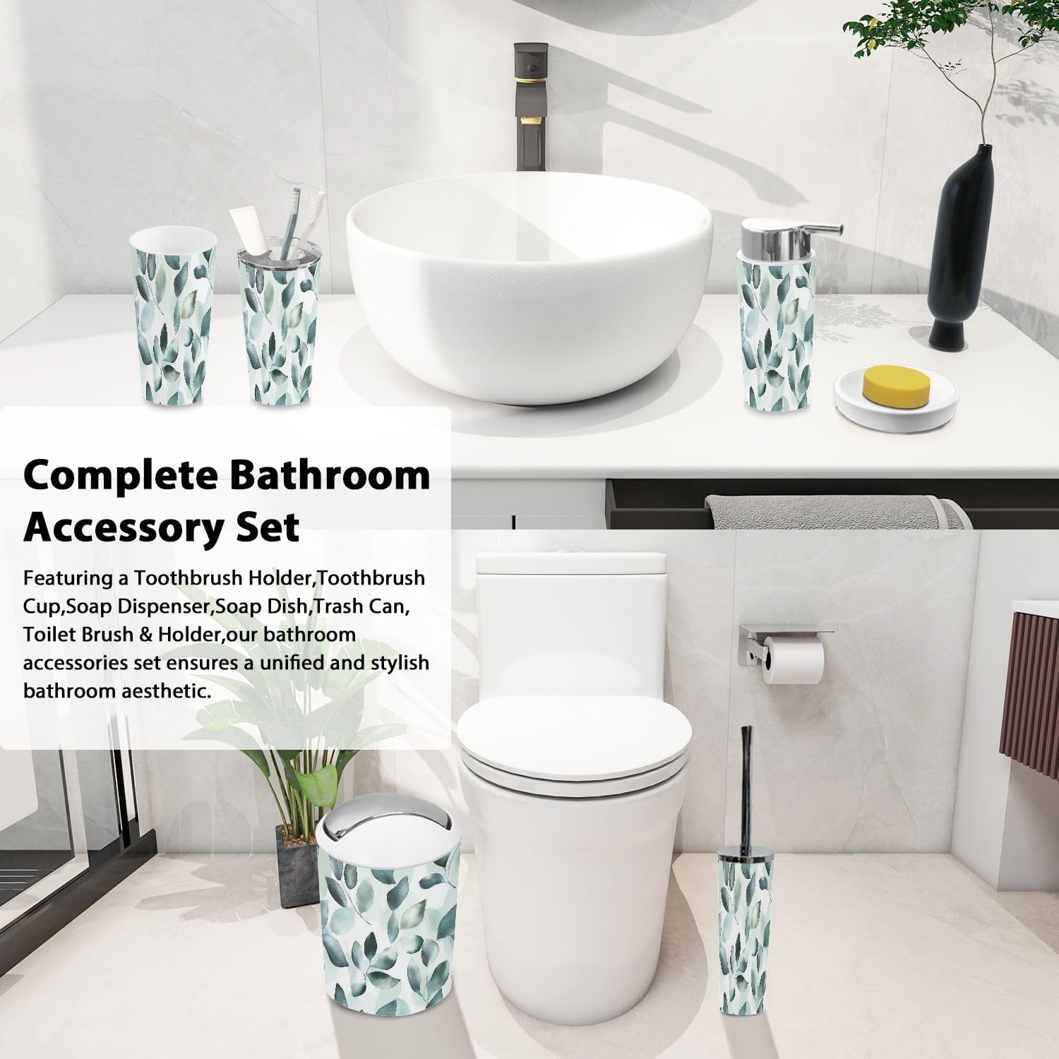Boho Bathroom Accessory Set 6 Piece Mint Green 1