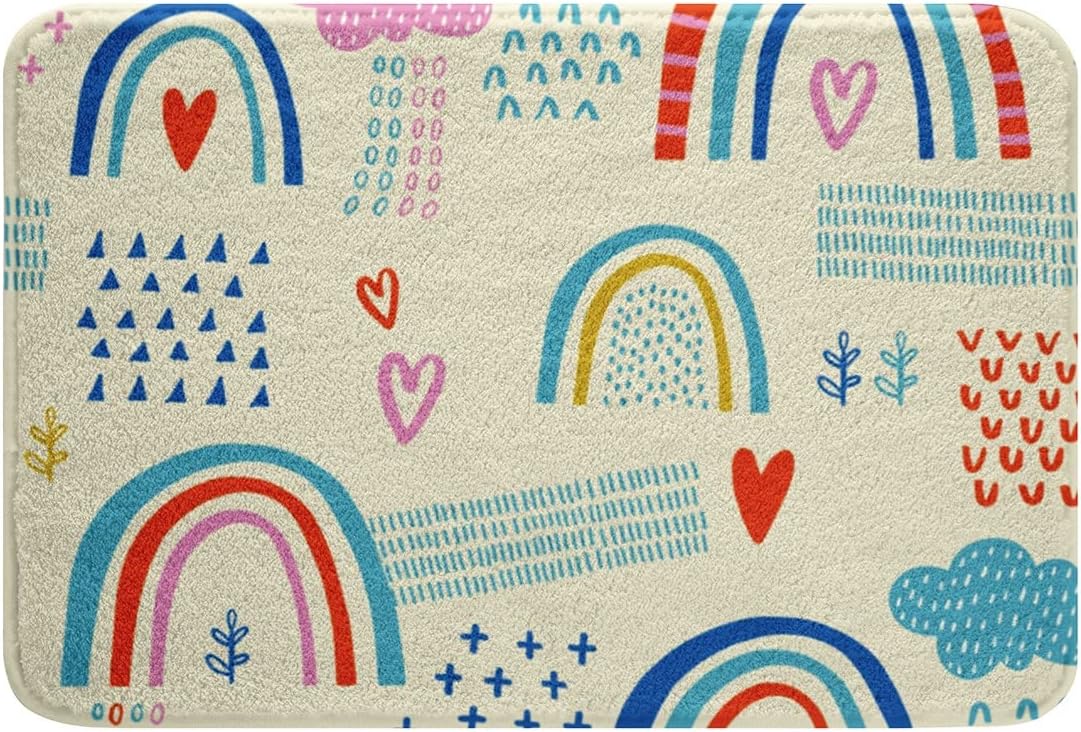 SGYDW Rainbow Bath Mat with Love Heart Design