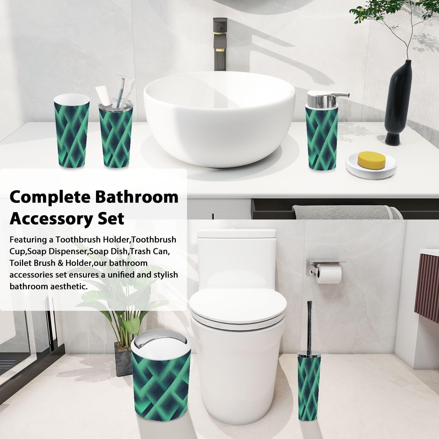 Boho Turquoise Bathroom Accessory Set 6 Piece