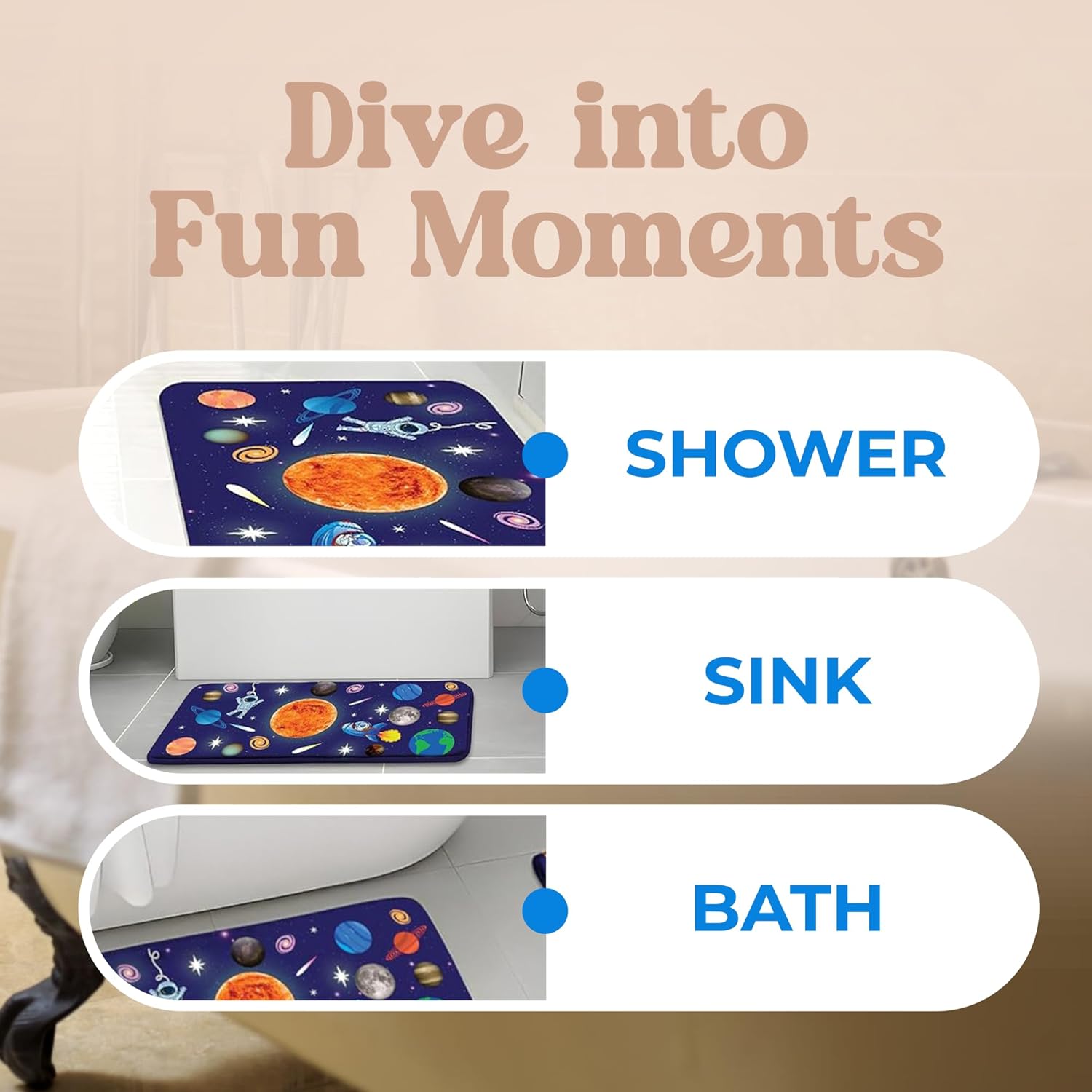 Khelo Kids Space Bath Mat - 17x24 Inch Astronaut Solar System Rug