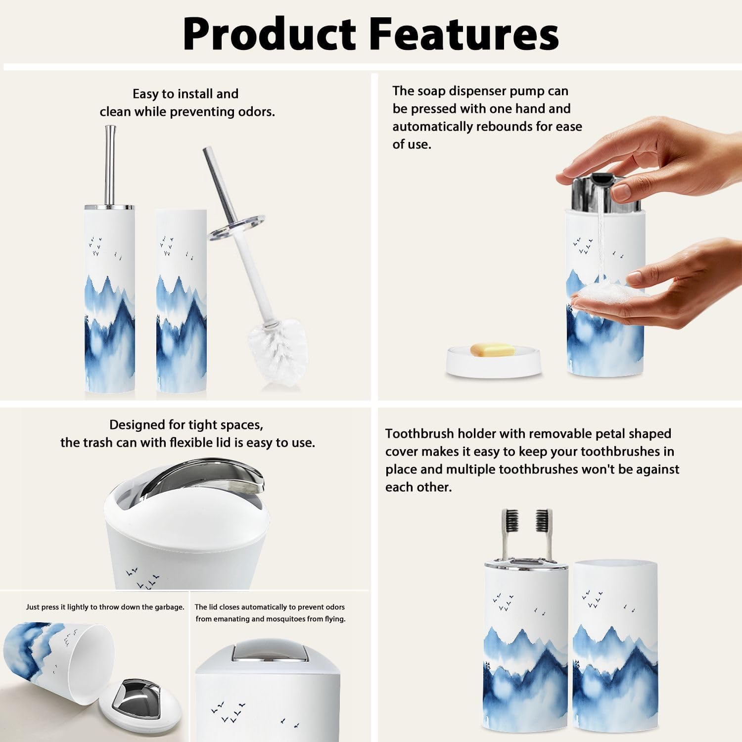 Boho Style 6 Piece Bathroom Accessory Set