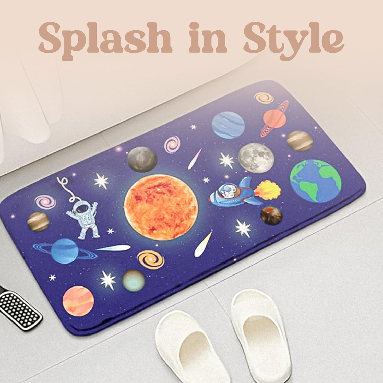 Khelo Kids Space Bath Mat - 17x24 Inch Astronaut Solar System Rug