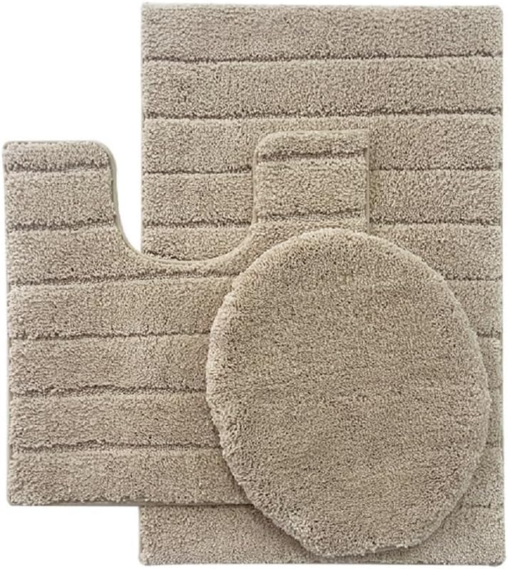 BH Home Linen 3-Piece Luxurious Striped Bath Rug Set 1