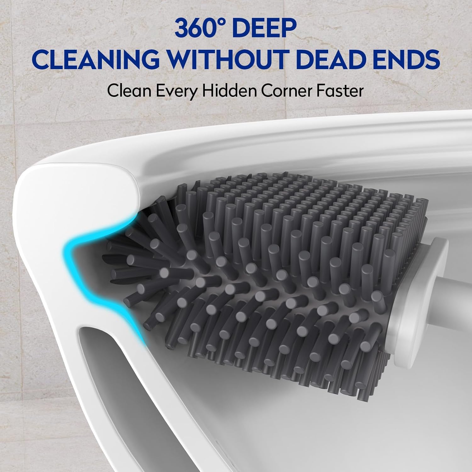 Aokala Toilet Bowl Cleaning Set - Silicone Brush with Holder Light Gray 1