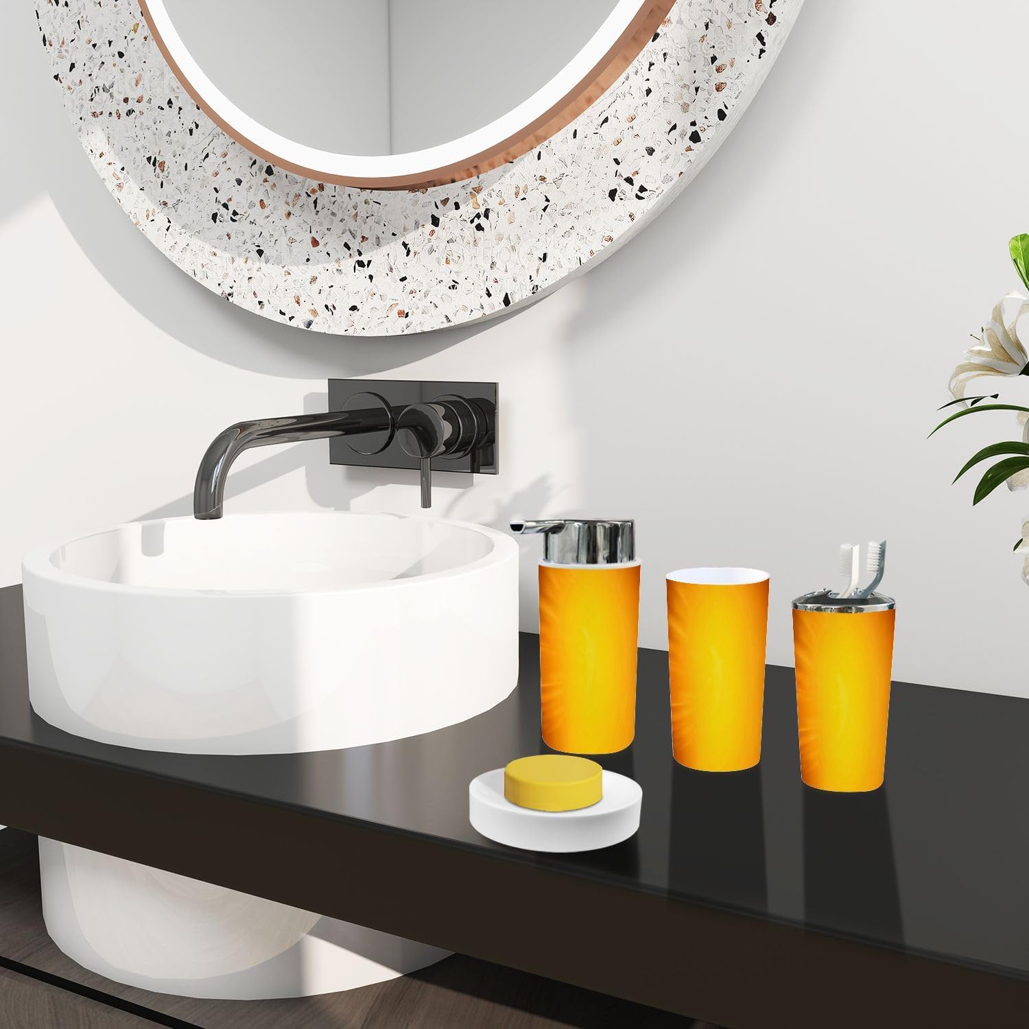 Boho Orange Bathroom Accessory Set of 6