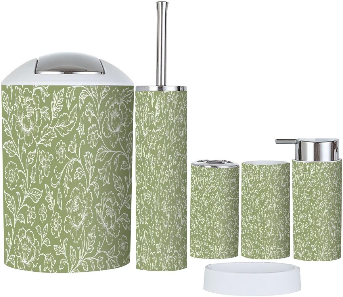 TRANQDEHOM 6-Piece Boho Floral Bathroom Accessory Set