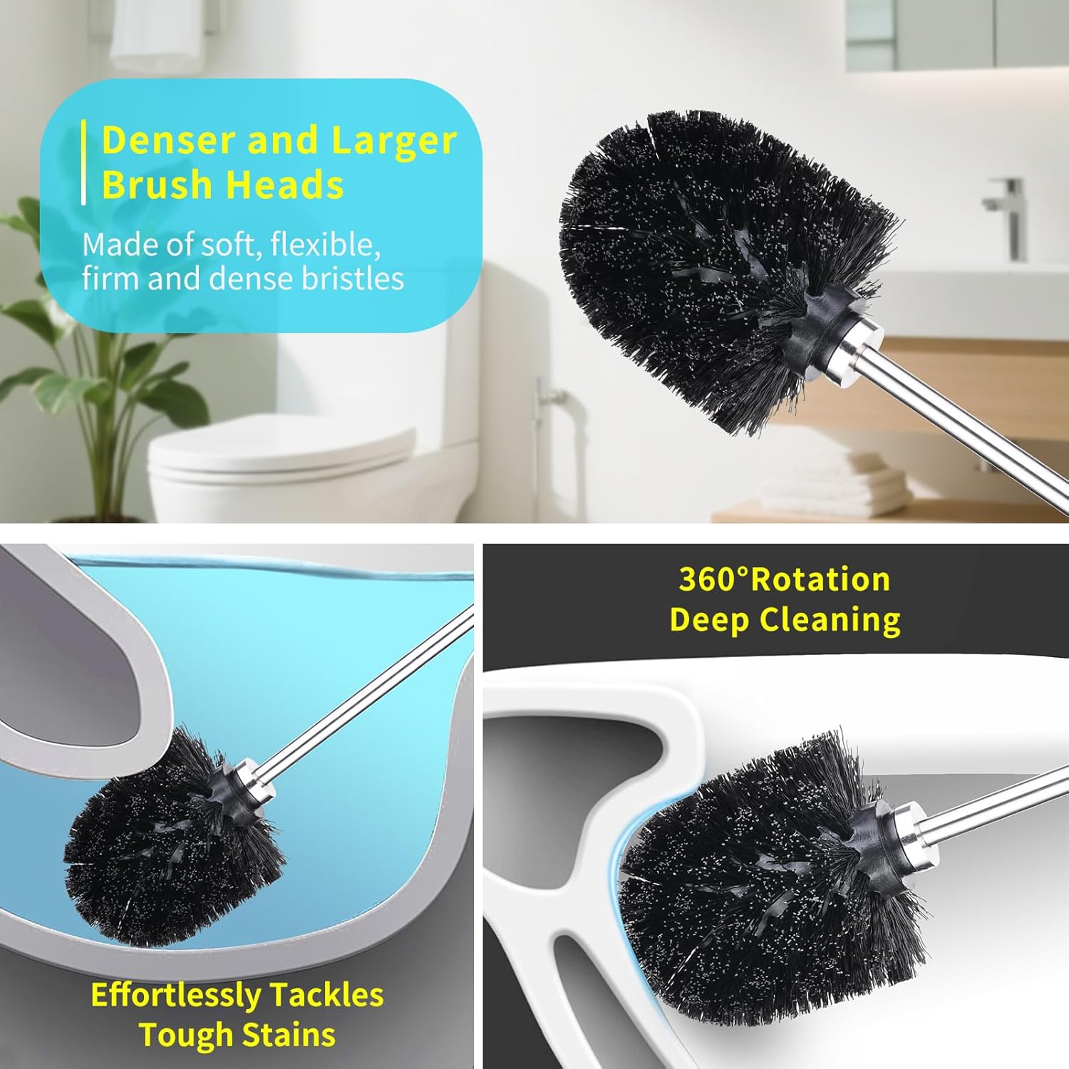 Stainless Steel Toilet Brush Set with 2 Heads and Holder 1