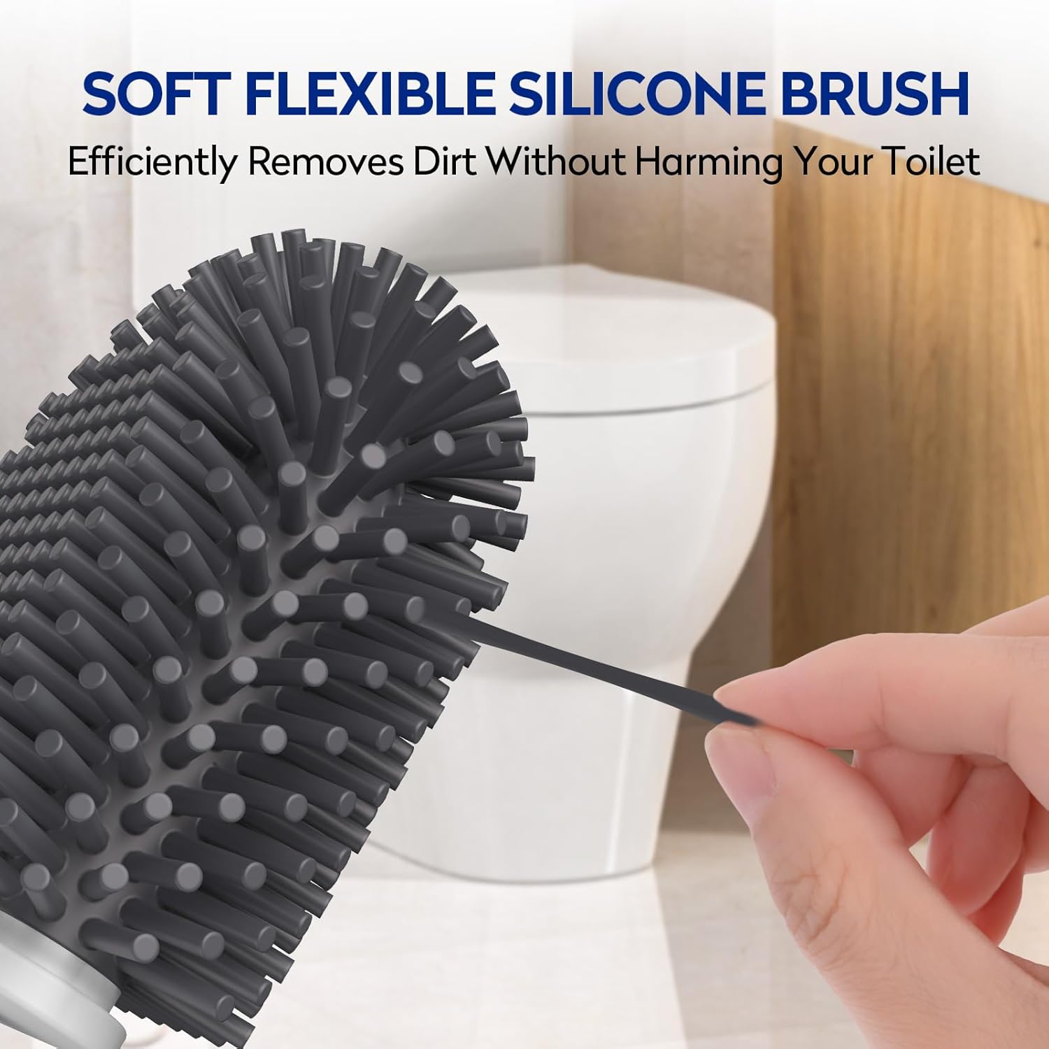 Aokala Toilet Bowl Cleaning Set - Silicone Brush with Holder Light Gray 1