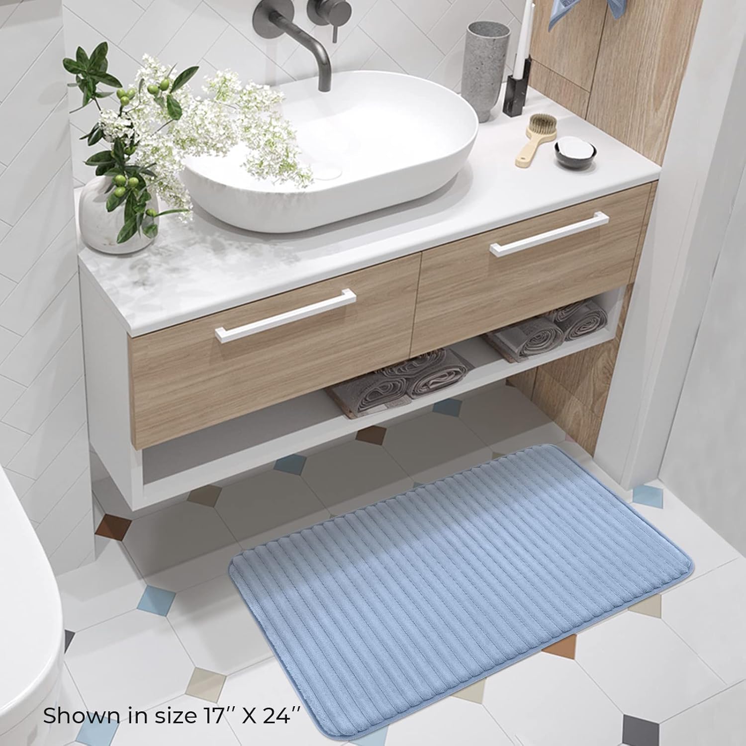 FRESHMINT Ultra Soft Charcoal Bath Mat 17x24 Non-Slip