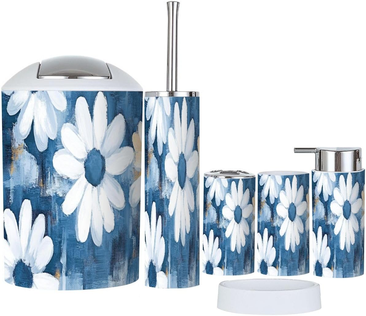TRANQDEHOM 6 Piece Boho Daisy Flowers Bathroom Accessory Set