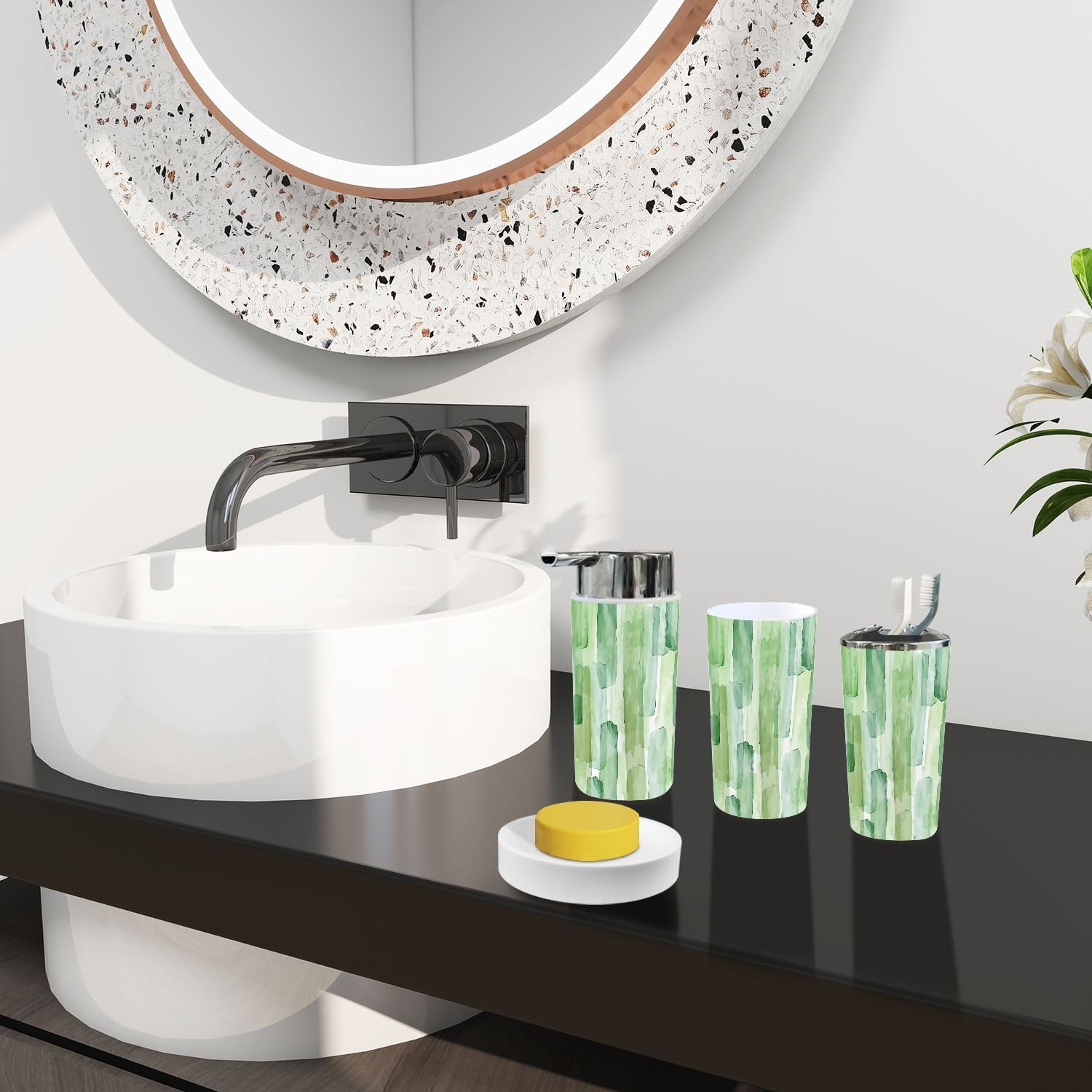 Boho Bamboo Bathroom Accessory Set 6 Piece
