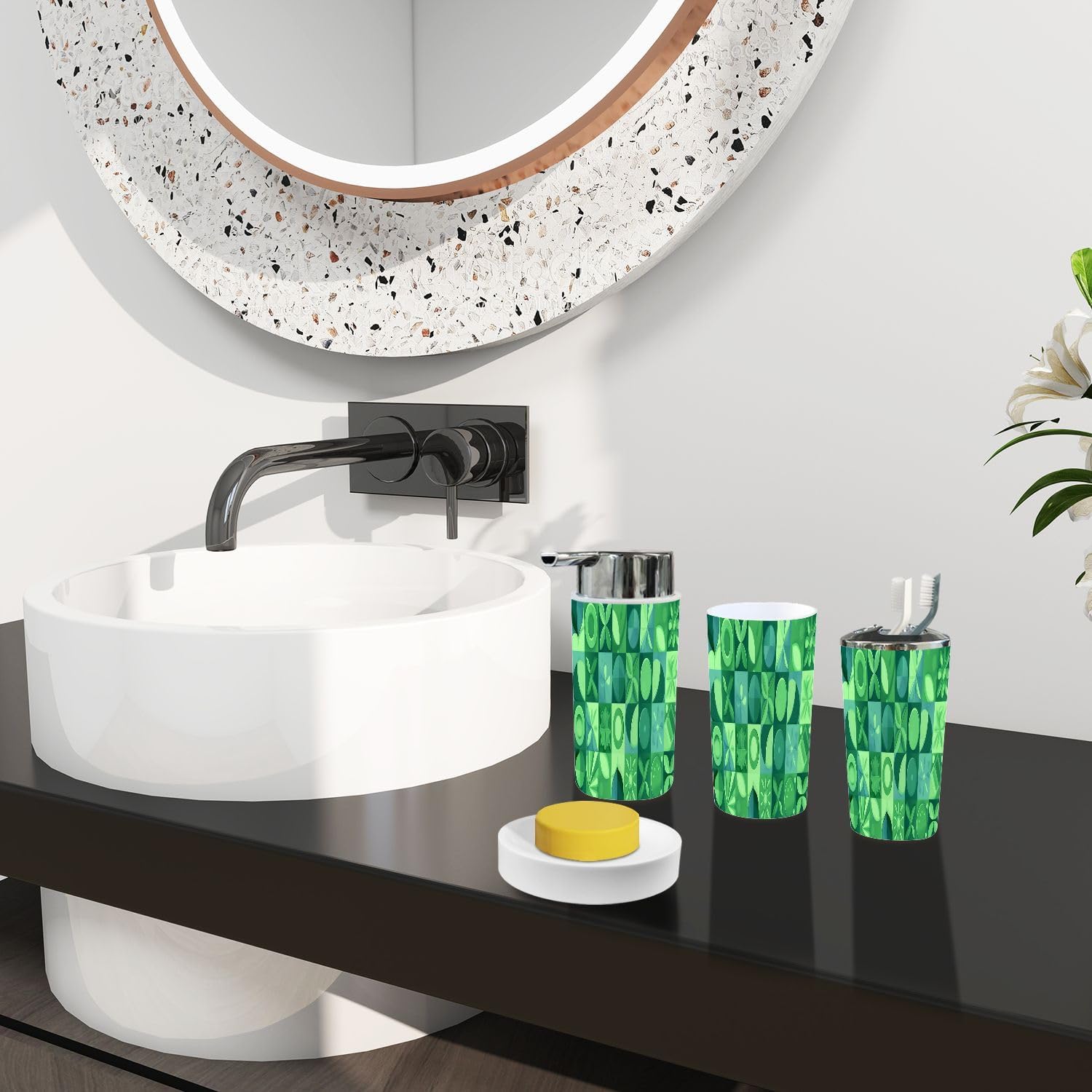 Boho Green Bathroom Accessory Set 6 Piece