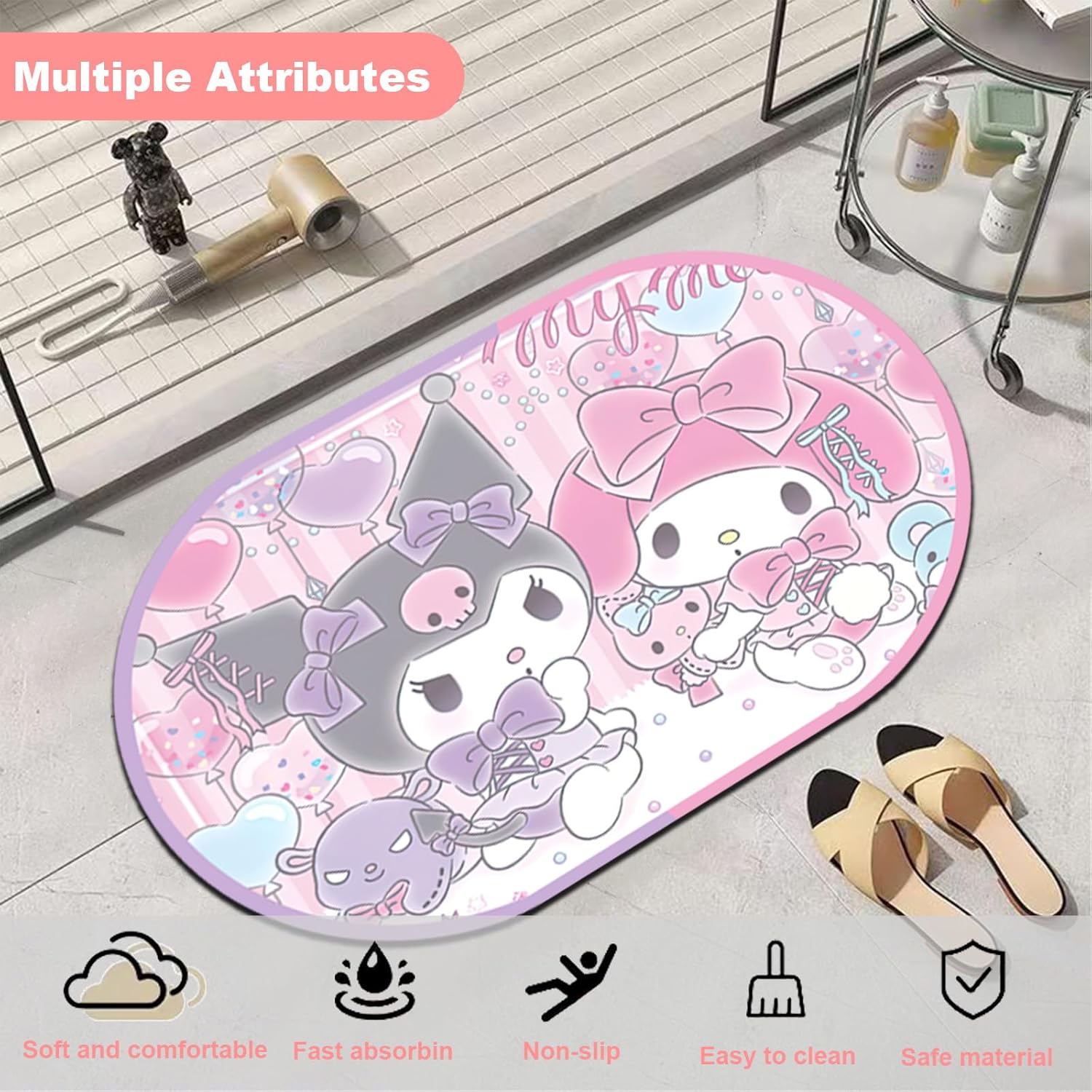 Anime Cartoon Bath Mat 40x60cm Quick Dry