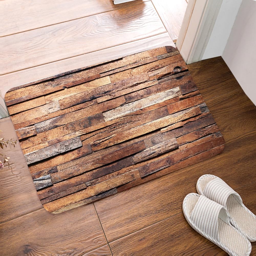 JAWO Coffee Brown Wooden Bath Rugs Non Slip