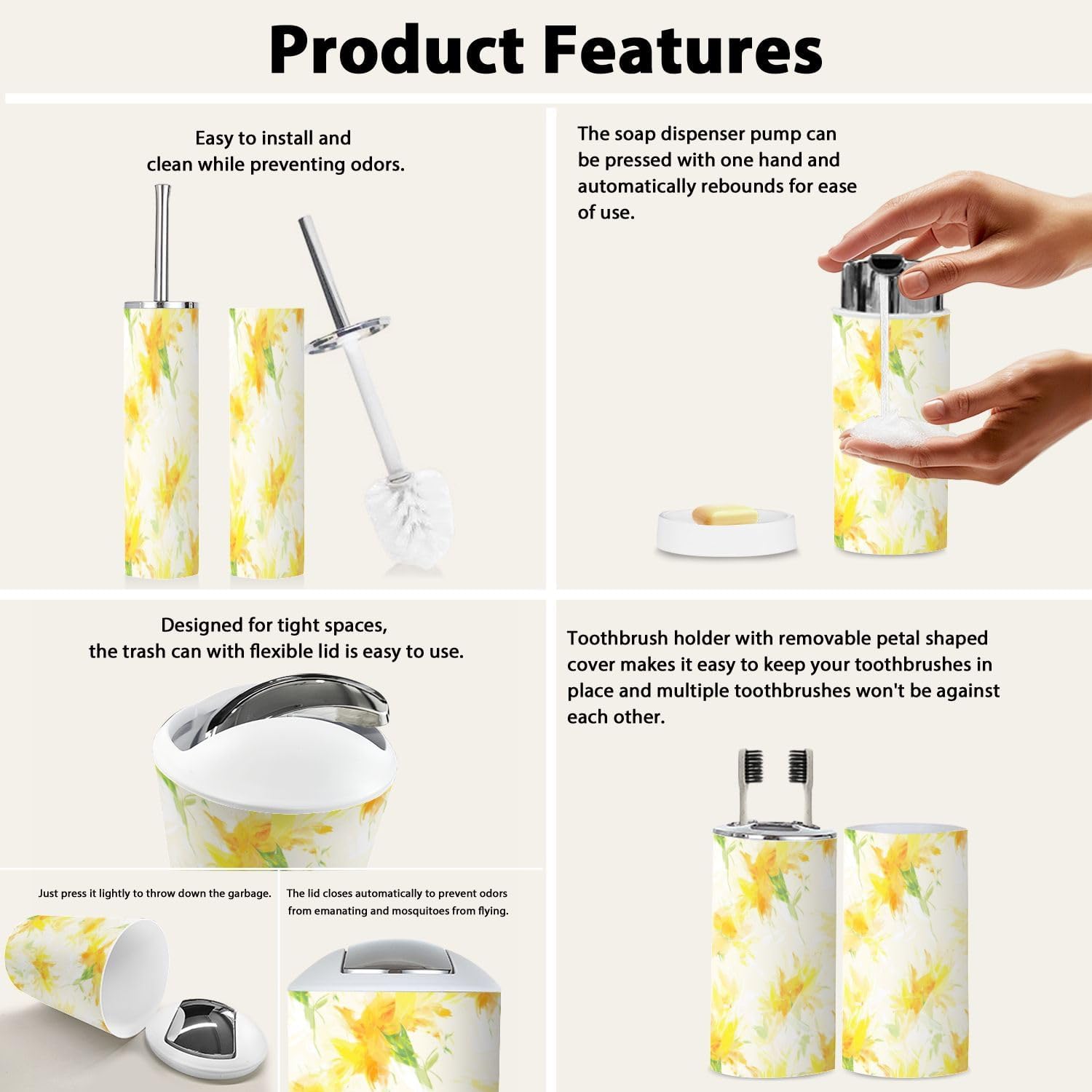 Boho Summer Sunflower Bathroom Accessory Set 6 Piece