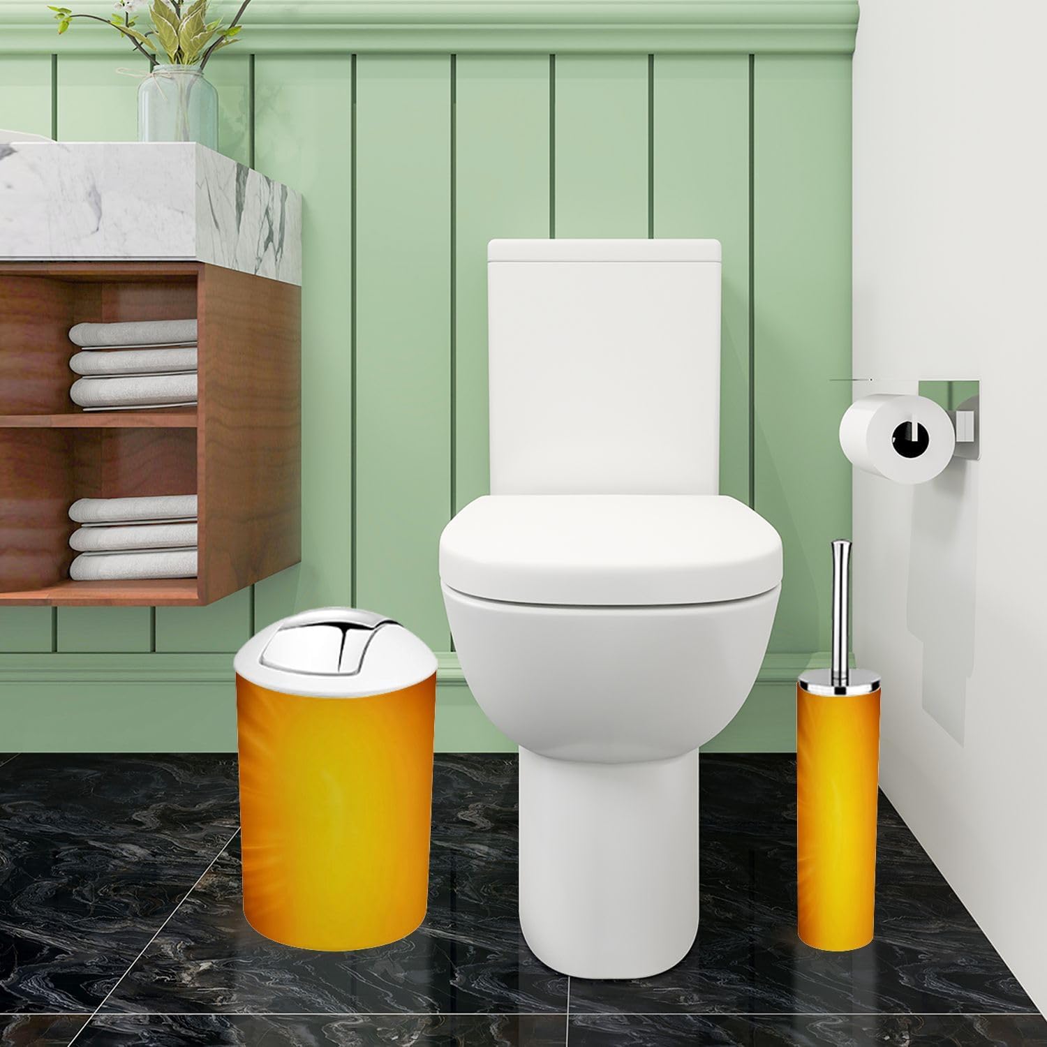 Boho Orange Bathroom Accessory Set of 6