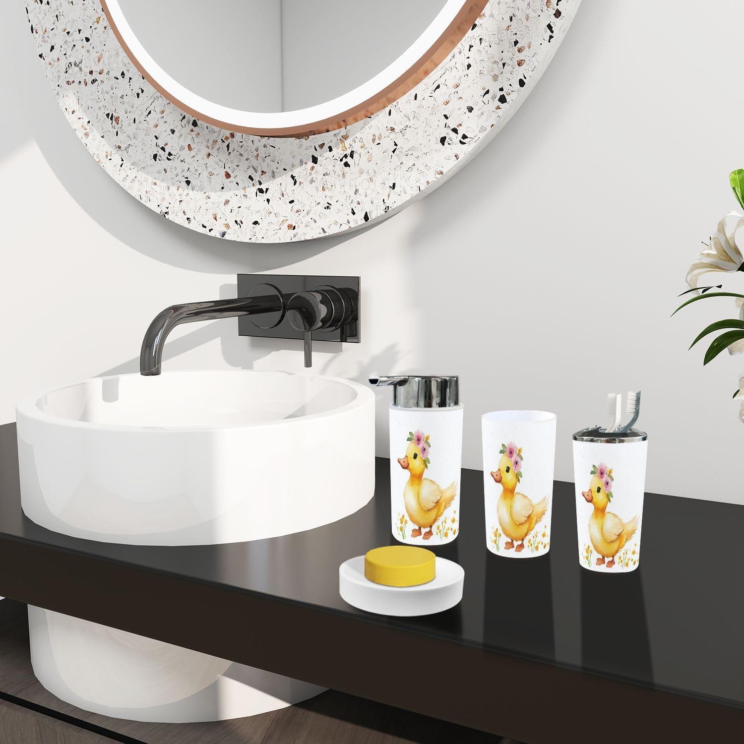 Boho 6-Piece Bathroom Accessory Set with Floral Wreath