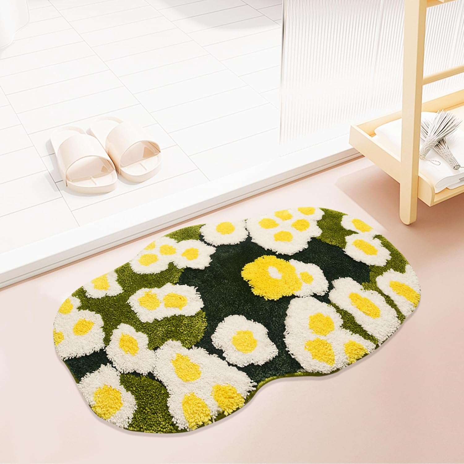USTIDE Cute Green Floral Bath Mat 157x236 Inches