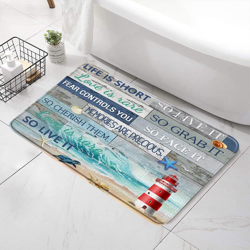 SATRTUD Rustic Beach Bath Mat with Starfish Turtle Design 1