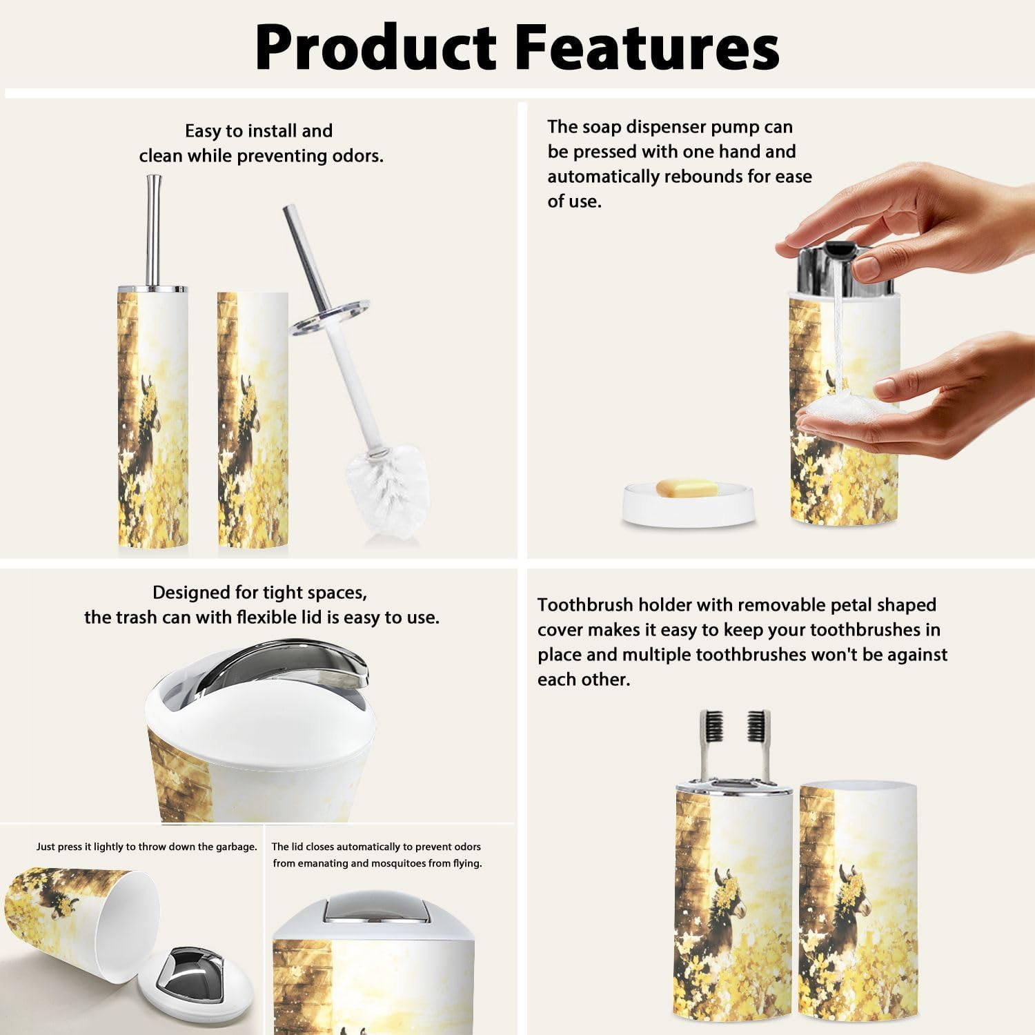 Boho Artistic Bathroom Accessory Set 6 Piece