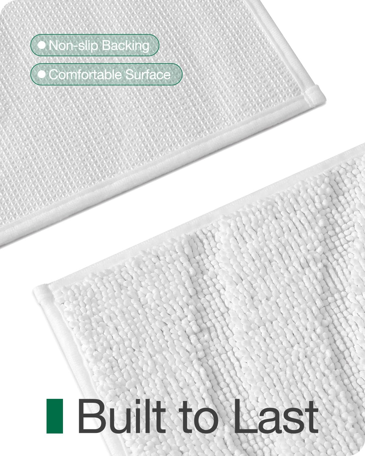 LUMI Bath Mat Non-Slip Rubber Backing White 24x43