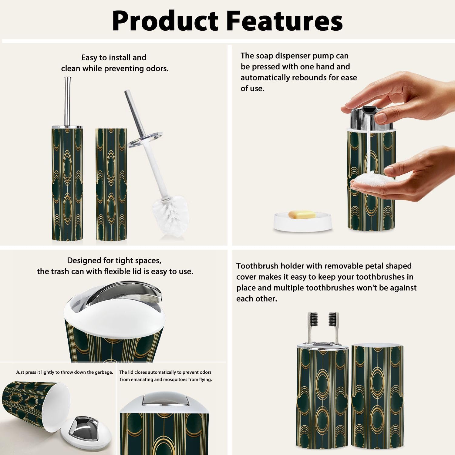 TRANQDEHOM 6-Piece Boho Bathroom Accessory Set 1