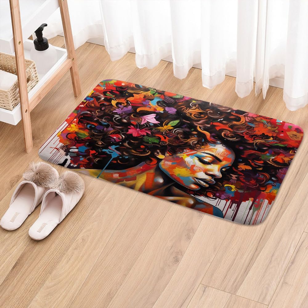 JAWO Black Girl Bath Rug Non-Slip 17X29