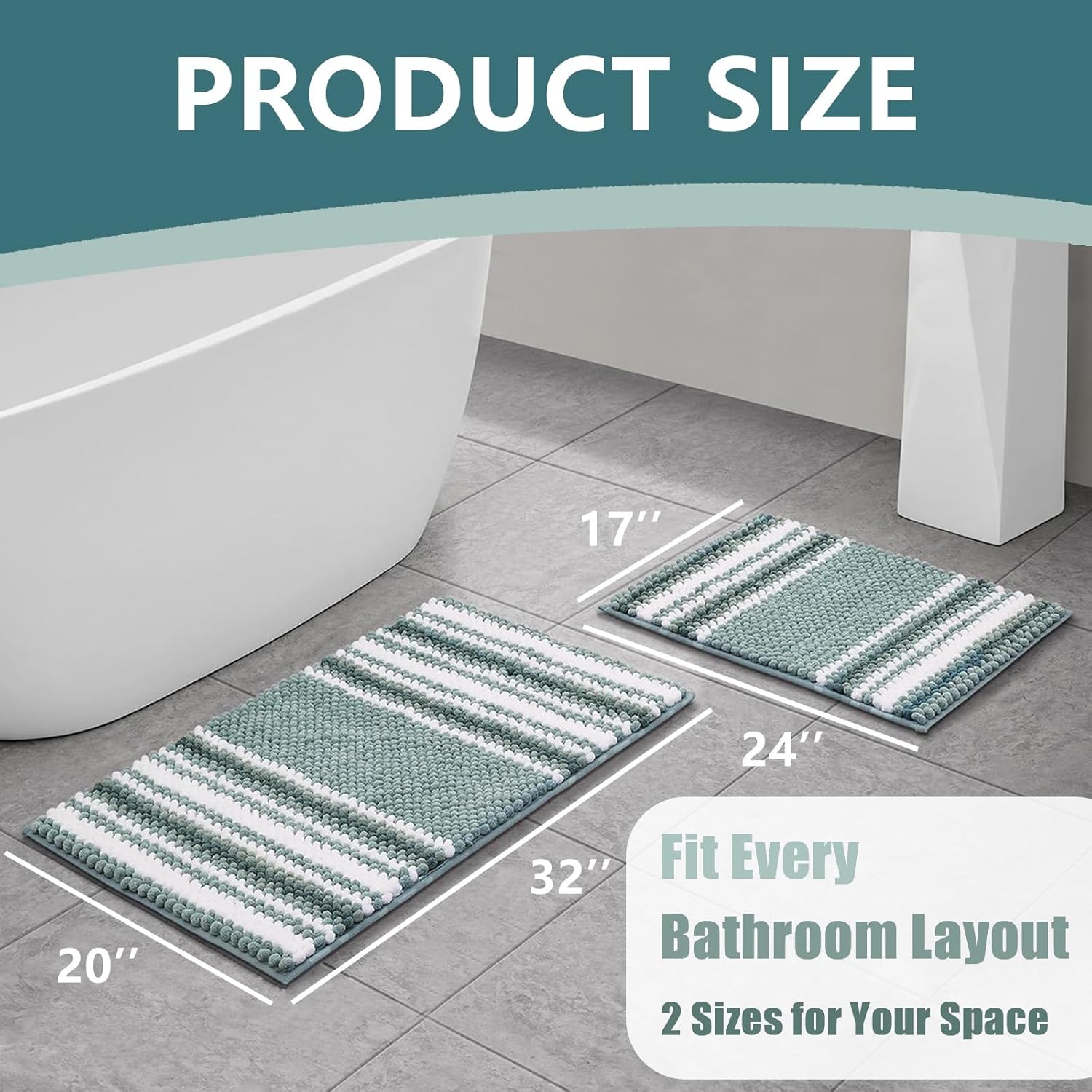 HDFK Soft Chenille Bath Mat with Striped Design